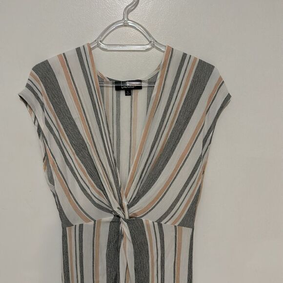 LULU'S  white pink black vertical stripe maxi dress twist front swim coverup S - Picture 6 of 10